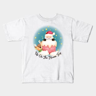 Cute Santa and Reindeer on the House Top Kids T-Shirt